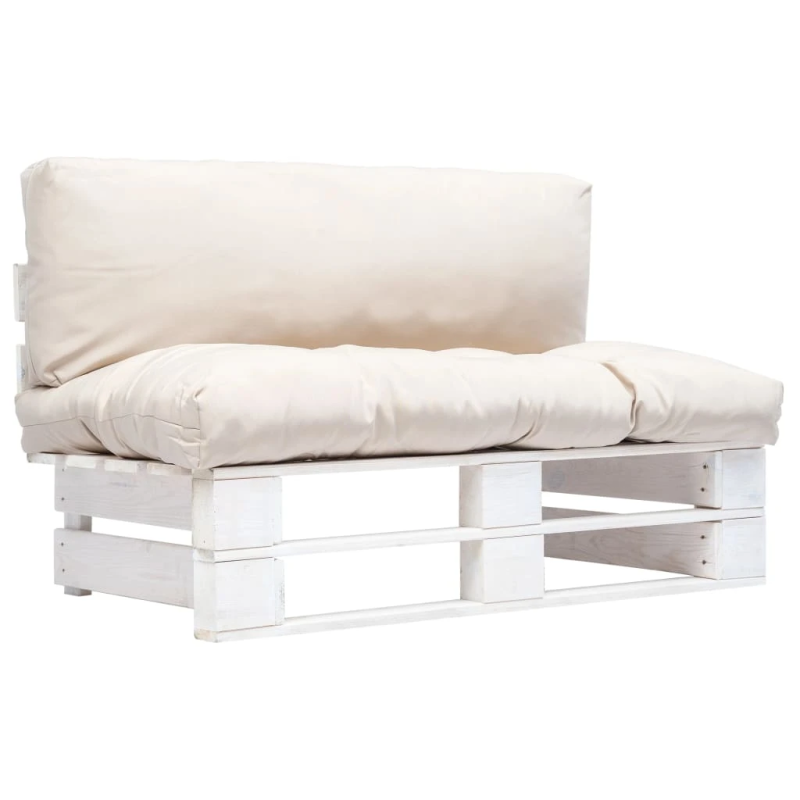 vidaXL dārza palešu dīvāns ar smilškrāsas matračiem, priedes koks