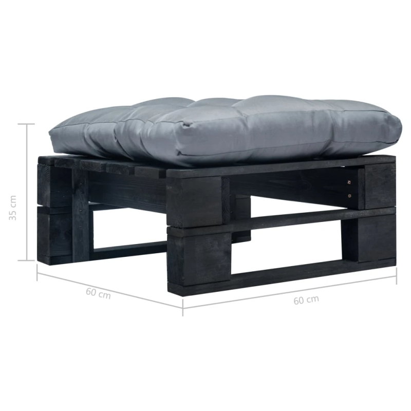 vidaXL dārza palešu soliņš ar pelēku matraci, melns koks