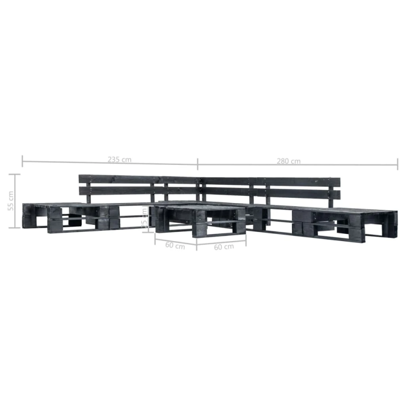 vidaXL 6-daļīgs palešu dīvānu komplekts, melns koks