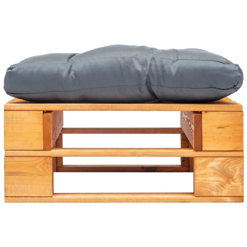 vidaXL dārza palešu soliņš ar pelēku matraci, medus brūns koks