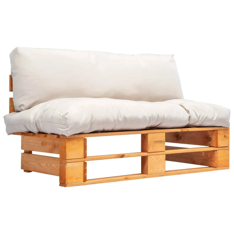 vidaXL dārza palešu dīvāns ar smilškrāsas matračiem, priedes koks