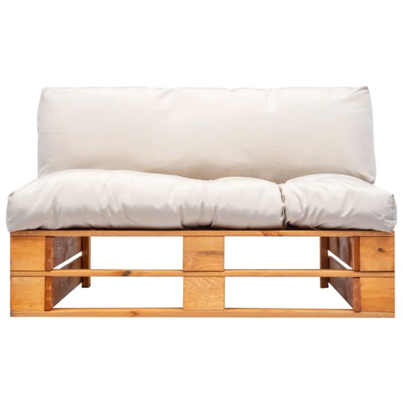 vidaXL dārza palešu dīvāns ar smilškrāsas matračiem, priedes koks