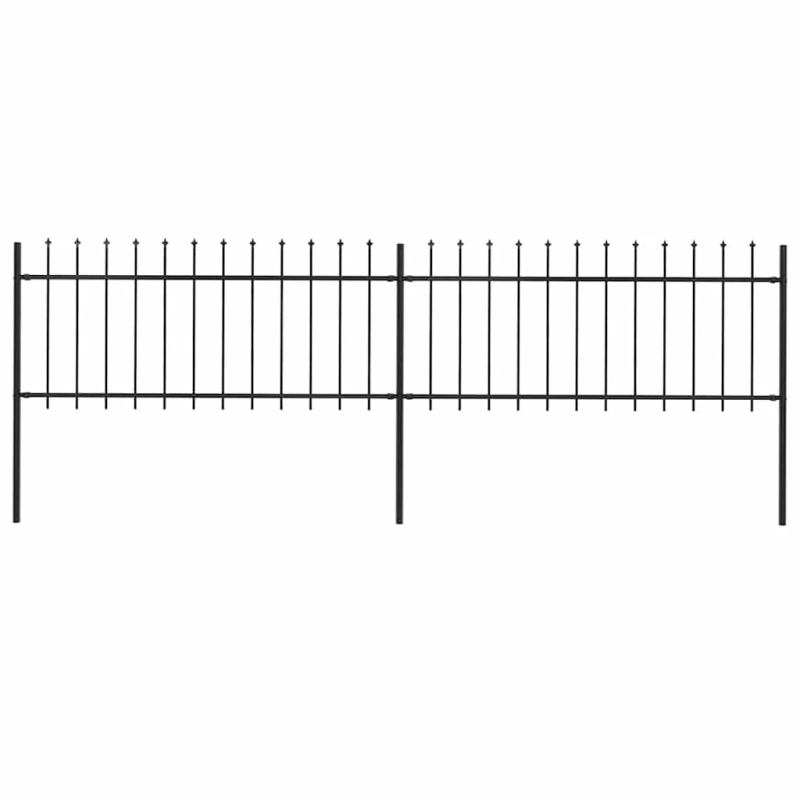 vidaXL dārza žogs ar šķēpu galiem, tērauds, 359x80 cm, melns