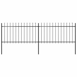 vidaXL dārza žogs ar šķēpu galiem, tērauds, 359x100 cm, melns