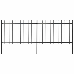 vidaXL dārza žogs ar pīķiem augšpusē, 3,4x1,2 m, melns tērauds