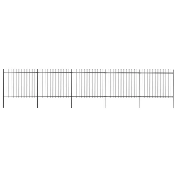 vidaXL dārza žogs ar šķēpu galiem, tērauds, 892,5x150 cm, melns