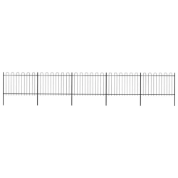 vidaXL dārza žogs ar noapaļotu augšmalu, 8,5x1,2 m, melns tērauds