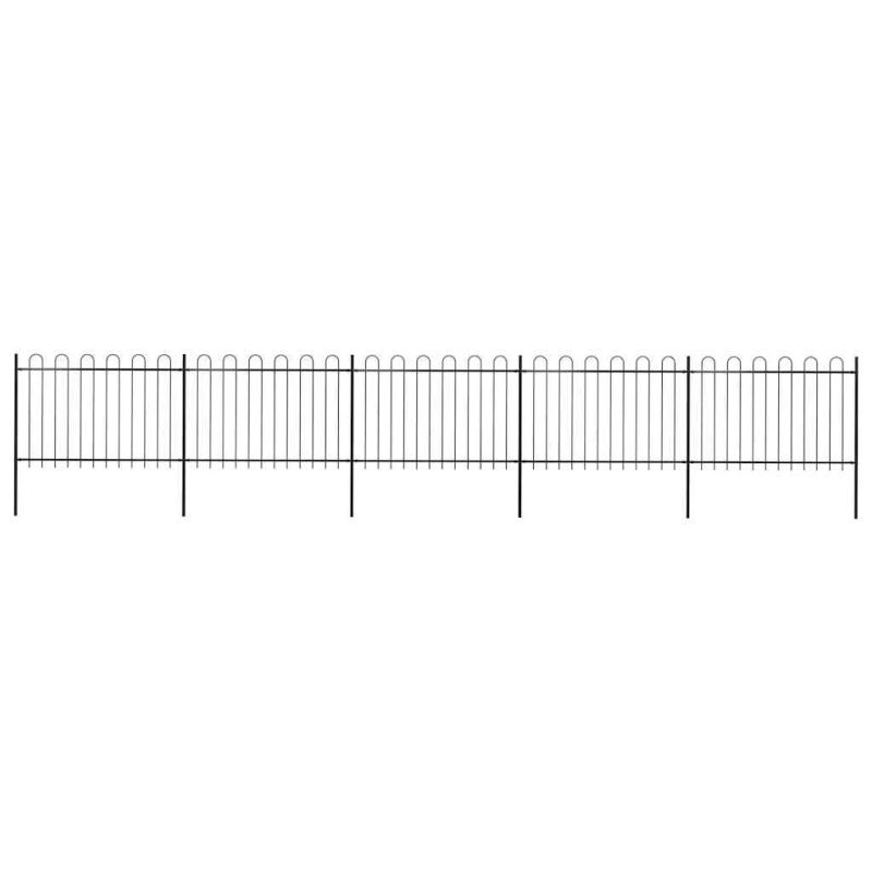 vidaXL dārza žogs ar noapaļotu augšmalu, 8,5x1,2 m, melns tērauds