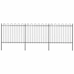 vidaXL dārza žogs ar stīpām augšpusē, tērauds, 537x150 cm, melns