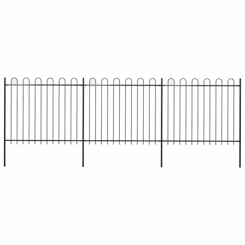 vidaXL dārza žogs ar stīpām augšpusē, tērauds, 537x150 cm, melns