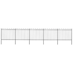 vidaXL dārza žogs ar stīpām augšpusē, tērauds, 892,5x150 cm, melns