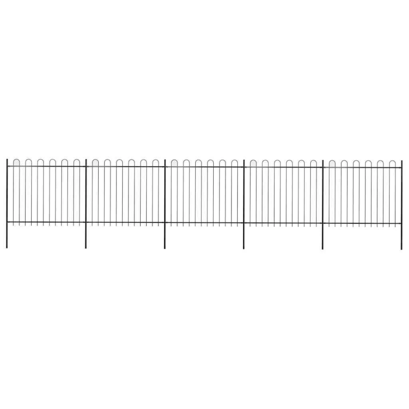 vidaXL dārza žogs ar stīpām augšpusē, tērauds, 892,5x150 cm, melns