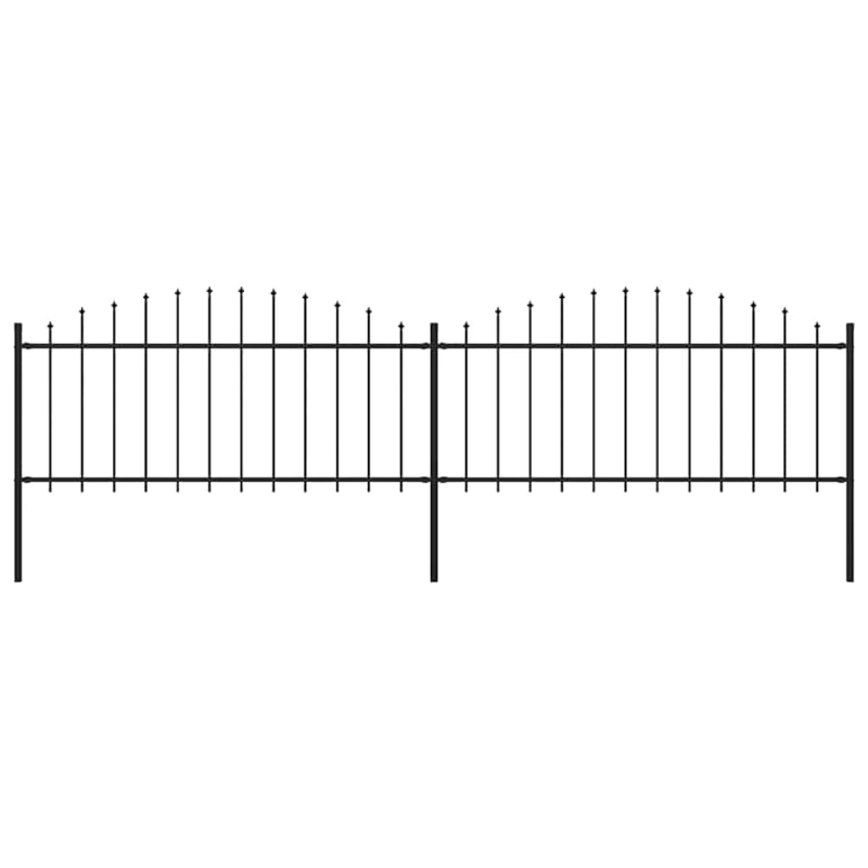 vidaXL dārza žogs ar pīķiem augšpusē, tērauds, ,0,5-0,75,x3,4 m, melns