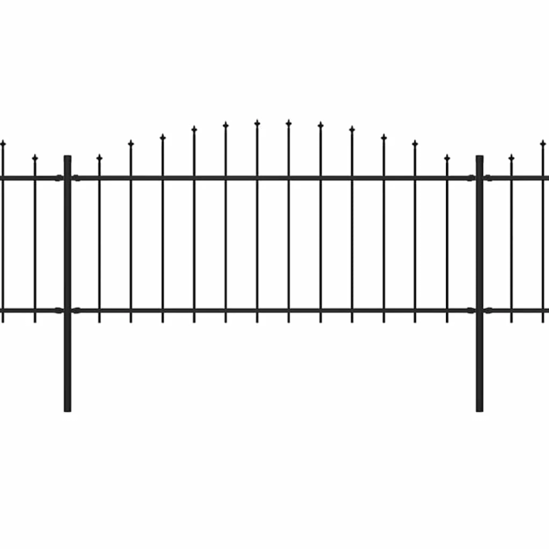 vidaXL dārza žogs ar pīķiem augšpusē, tērauds, ,0,5-0,75,x11,9m, melns