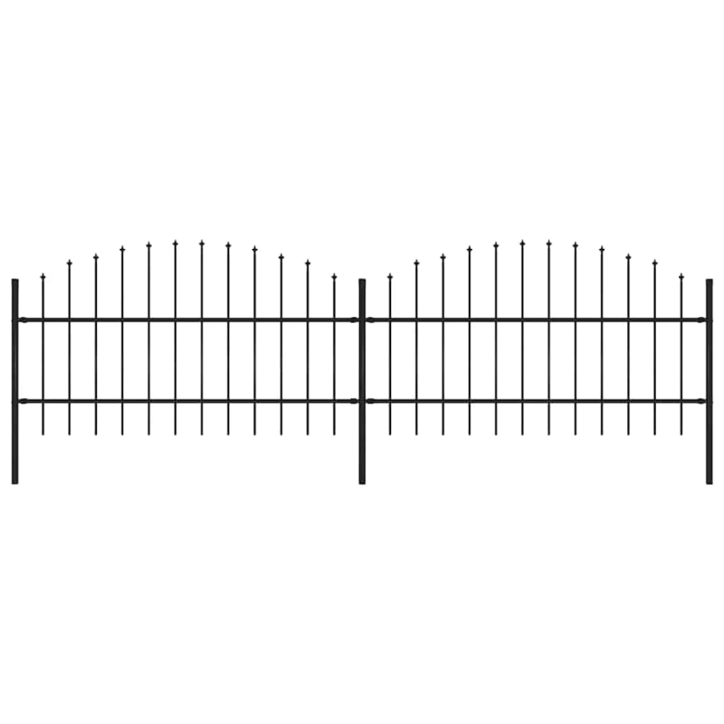 vidaXL dārza žogs ar šķēpu galiem, tērauds, 359x100 cm, melns