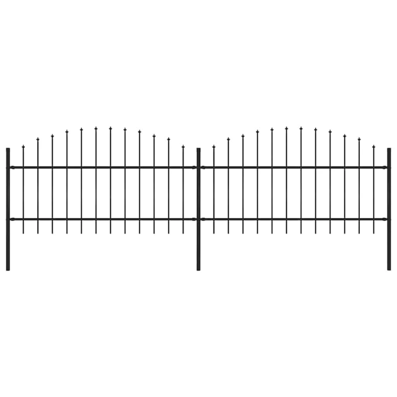 vidaXL dārza žogs ar šķēpu galiem, tērauds, 359x125 cm, melns