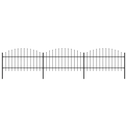 vidaXL dārza žogs ar šķēpu galiem, tērauds, 537x125 cm, melns