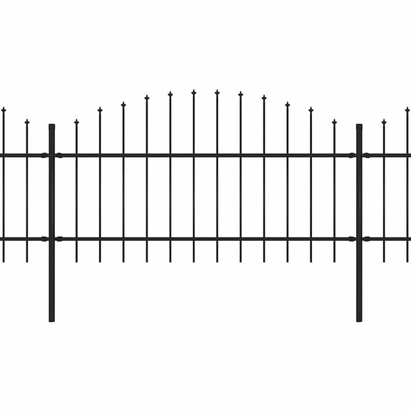 vidaXL dārza žogs ar šķēpu galiem, tērauds, 892,5x125 cm, melns