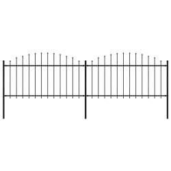 vidaXL dārza žogs ar šķēpu galiem, tērauds, 359x150 cm, melns