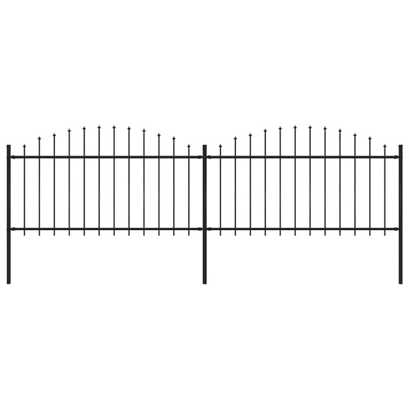 vidaXL dārza žogs ar šķēpu galiem, tērauds, 359x150 cm, melns