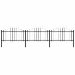 vidaXL dārza žogs ar šķēpu galiem, tērauds, 537x150 cm, melns