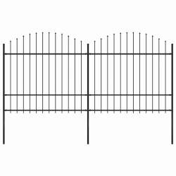 vidaXL dārza žogs ar šķēpu galiem, tērauds, 359x175 cm, melns