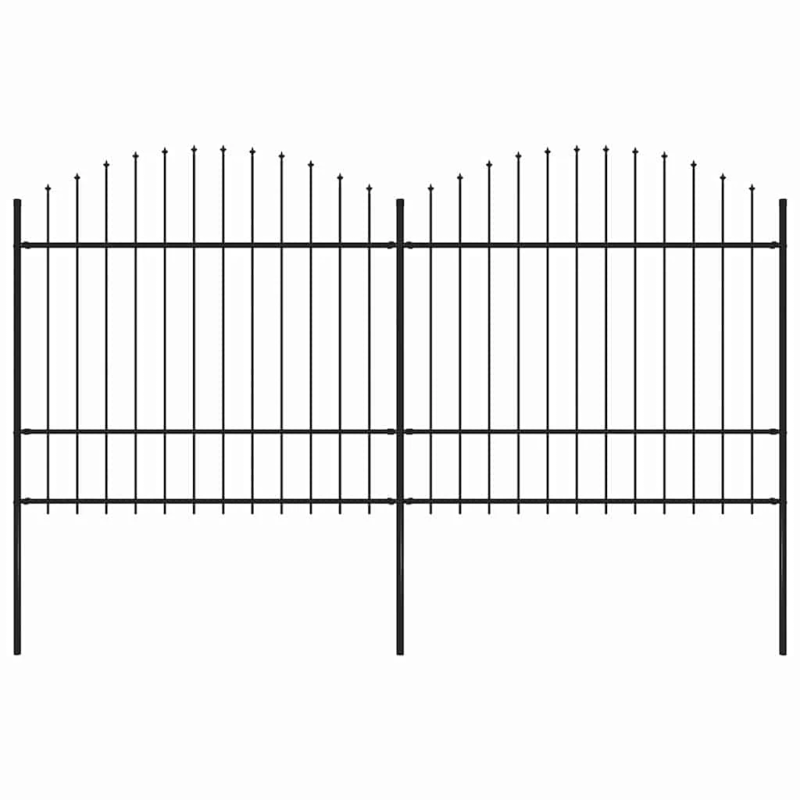 vidaXL dārza žogs ar šķēpu galiem, tērauds, 359x175 cm, melns