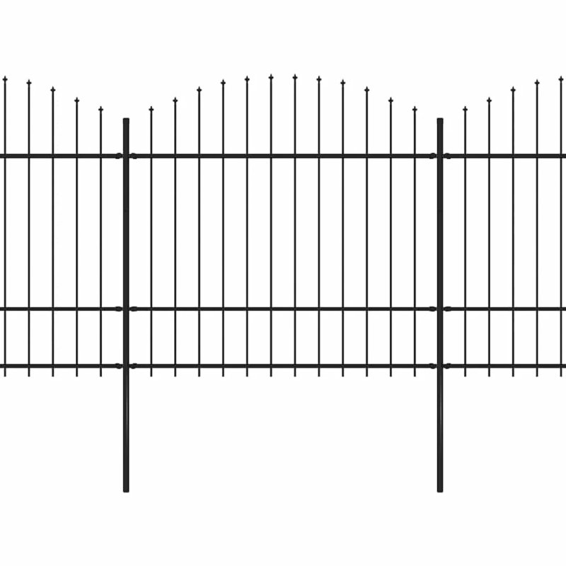 vidaXL dārza žogs ar šķēpu galiem, tērauds, 537x175 cm, melns