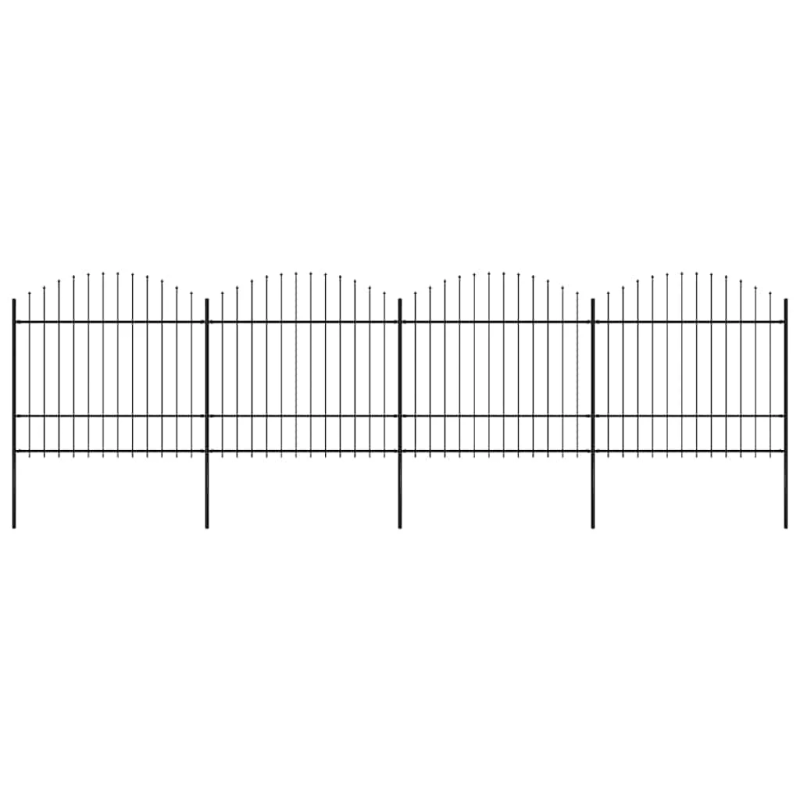 vidaXL dārza žogs ar šķēpu galiem, tērauds, 714,5x175 cm, melns