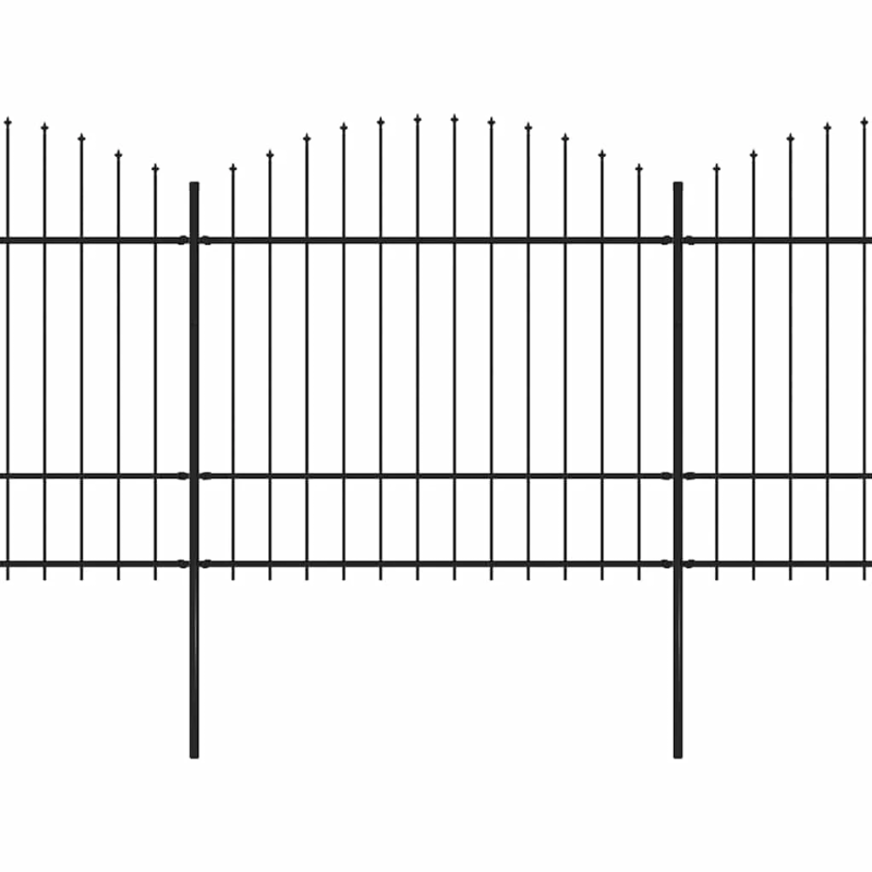 vidaXL dārza žogs ar šķēpu galiem, tērauds, 714,5x175 cm, melns
