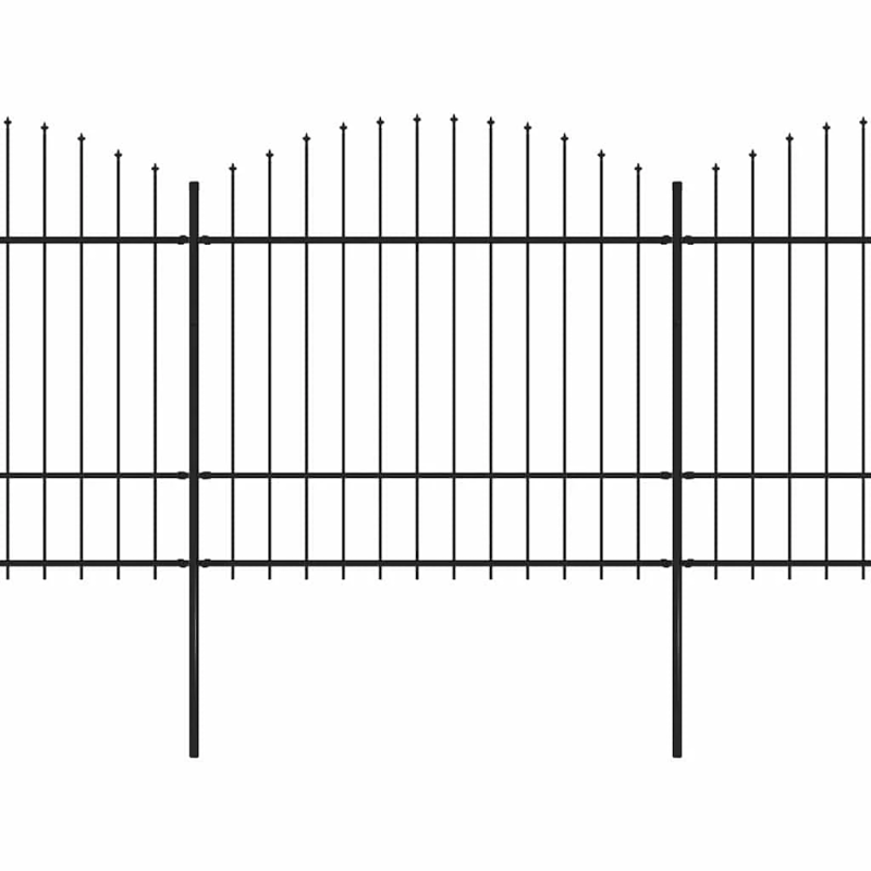 vidaXL dārza žogs ar šķēpu galiem, tērauds, 892,5x175 cm, melns
