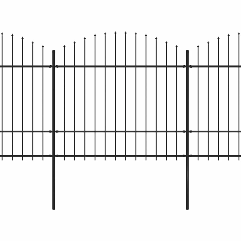 vidaXL dārza žogs ar pīķiem augšpusē, tērauds, ,1,5-1,75,x15,3m, melns