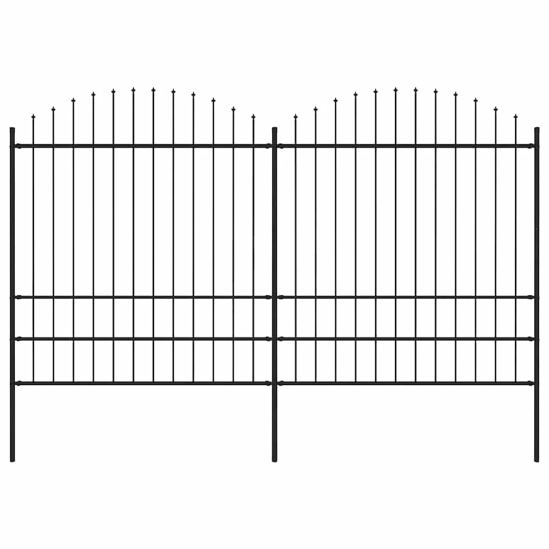 vidaXL dārza žogs ar šķēpu galiem, tērauds, 359x200 cm, melns