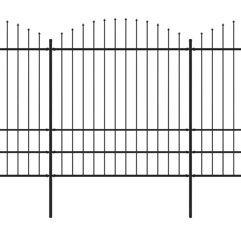 vidaXL dārza žogs ar šķēpu galiem, tērauds, 359x200 cm, melns