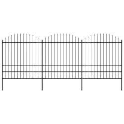 vidaXL dārza žogs ar šķēpu galiem, tērauds, 537x200 cm, melns
