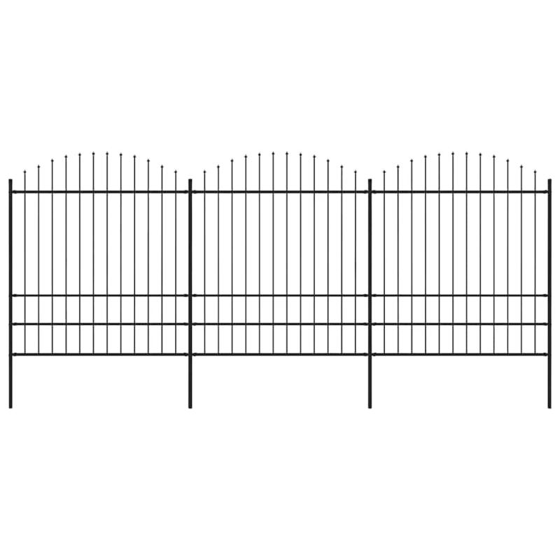 vidaXL dārza žogs ar šķēpu galiem, tērauds, 537x200 cm, melns