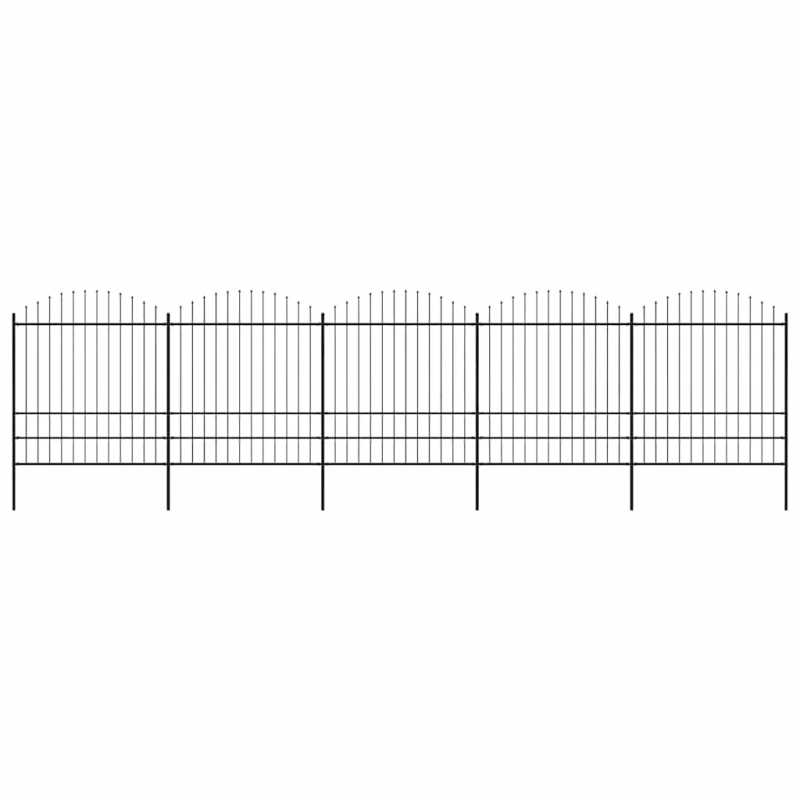 vidaXL dārza žogs ar šķēpu galiem, tērauds, 892,5x200 cm, melns