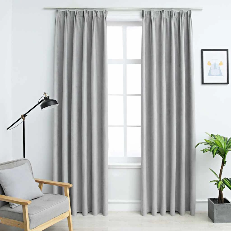 vidaXL biezie aizkari ar āķiem, 2 gab., pelēki, 140x245 cm