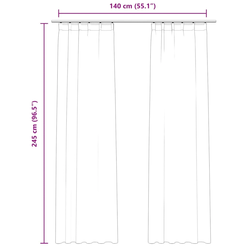 vidaXL biezie aizkari ar āķiem, 2 gab., melns samts, 140x245 cm
