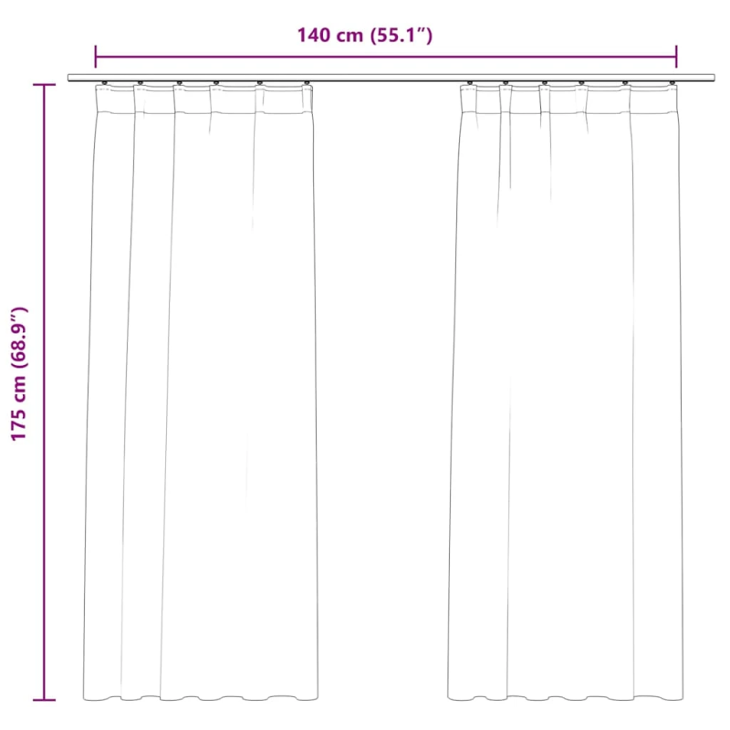 vidaXL biezie aizkari ar āķiem, 2 gab., bēšs samts, 140x175 cm