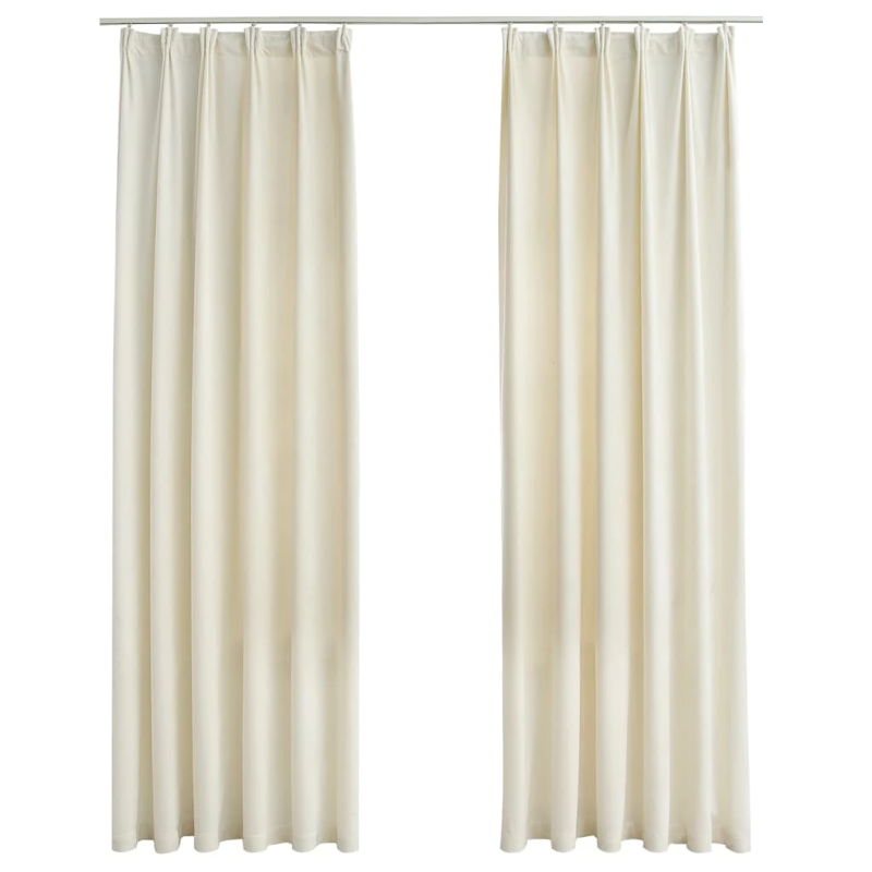 vidaXL biezie aizkari ar āķiem, 2 gab., krēmkrāsas samts, 140x225 cm