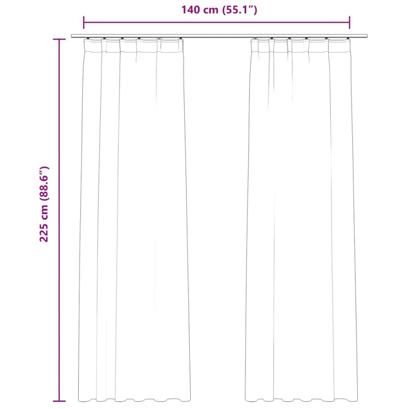 vidaXL biezie aizkari ar āķiem, 2 gab., krēmkrāsas samts, 140x225 cm