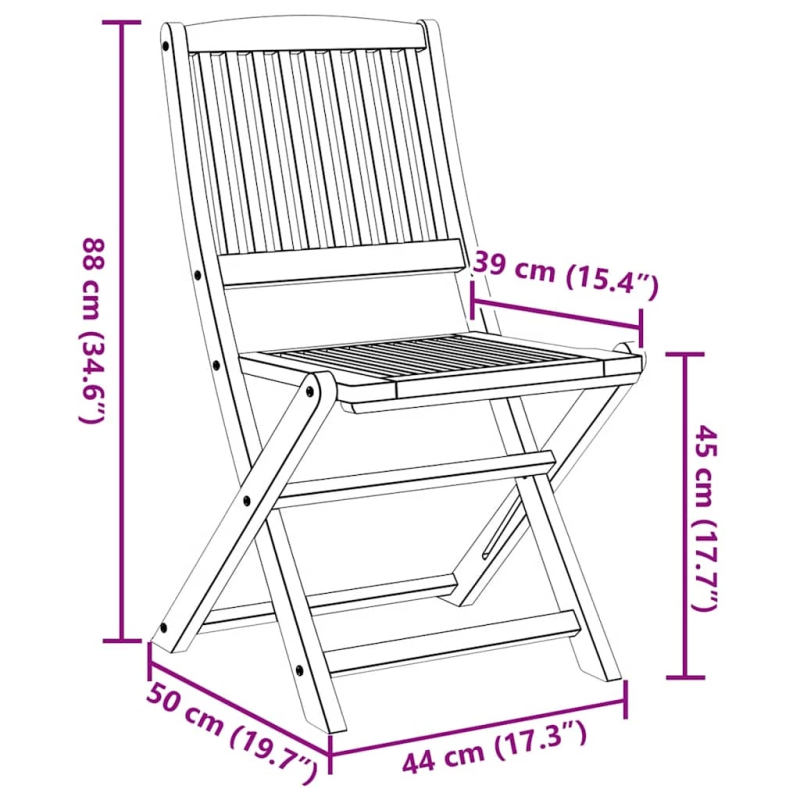 vidaXL saliekami dārza krēsli, 2 gab., akācijas masīvkoks