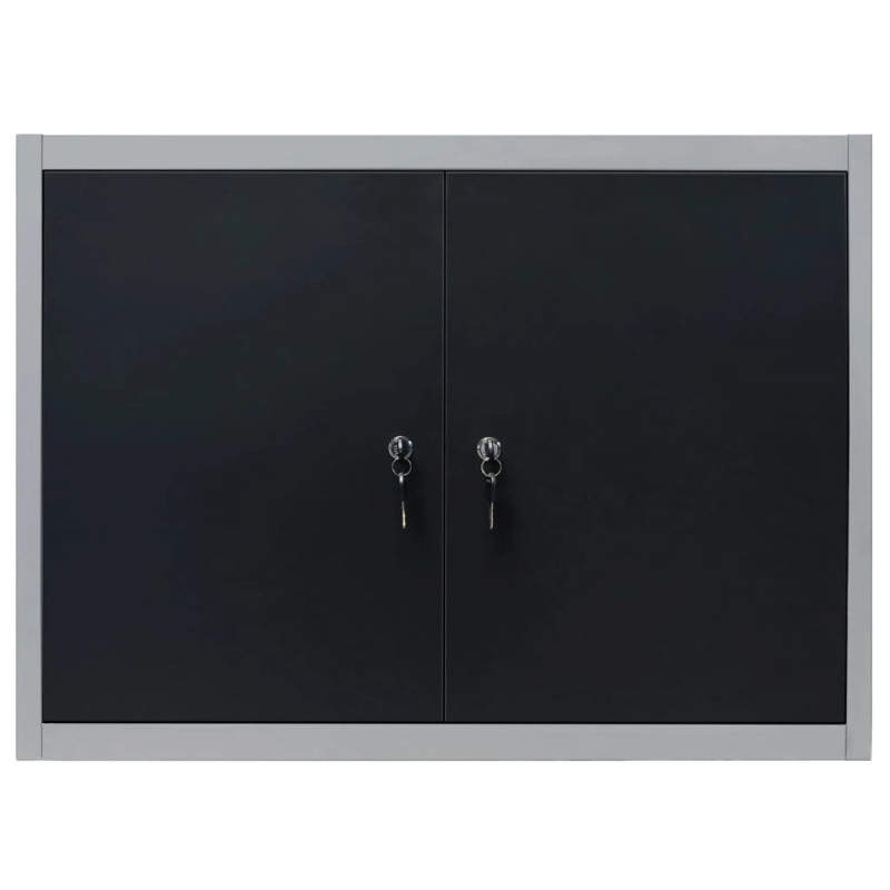 vidaXL sienas instrumentu skapis, melns un pelēks metāls