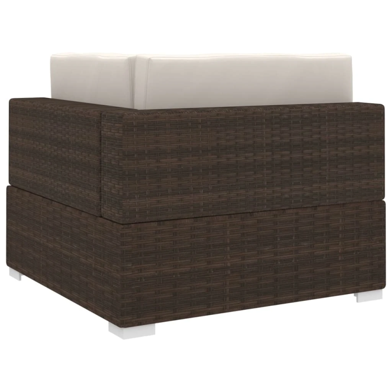 vidaXL stūra krēsls ar spilveniem, 1 gab., brūna PE rotangpalma