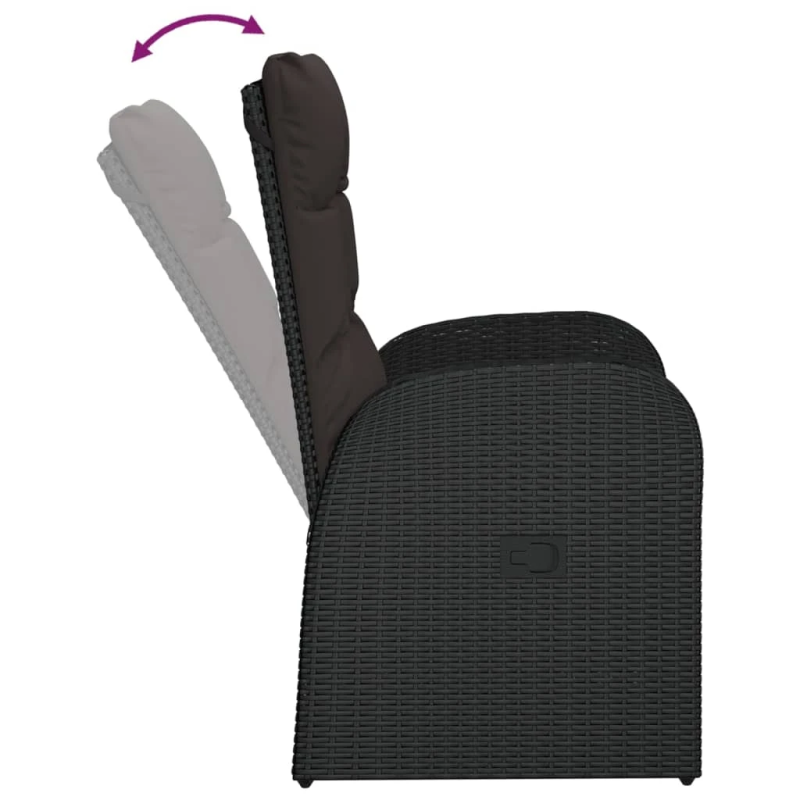 vidaXL atgāžami dārza krēsli, 2 gab., matrači, melna PE rotangpalma