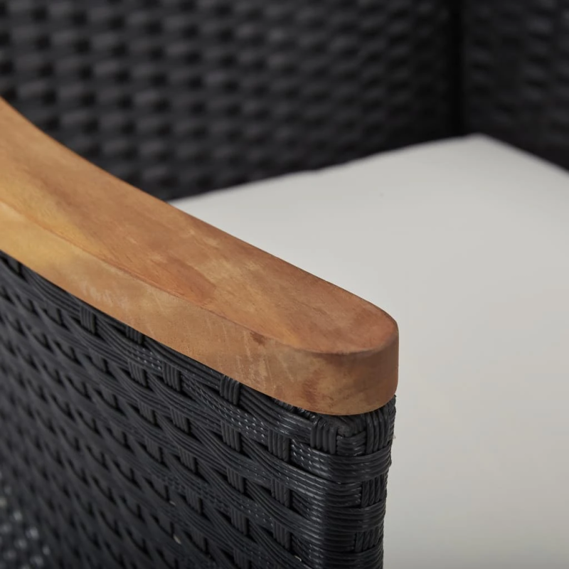 vidaXL 5-daļīgs dārza mēbeļu komplekts, melns PE, akācijas masīvkoks