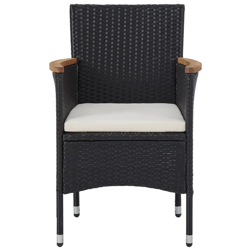 vidaXL 5-daļīgs dārza mēbeļu komplekts, melns PE, akācijas masīvkoks