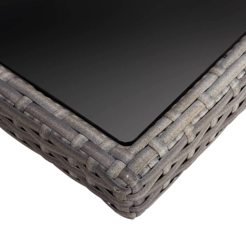 vidaXL dārza galds, pelēks, PE rotangpalmas pinums un stikls