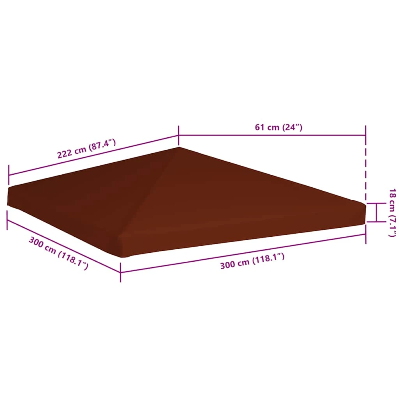 vidaXL nojumes jumta pārsegs, 310 g-m², 3x3 m, sarkanbrūns